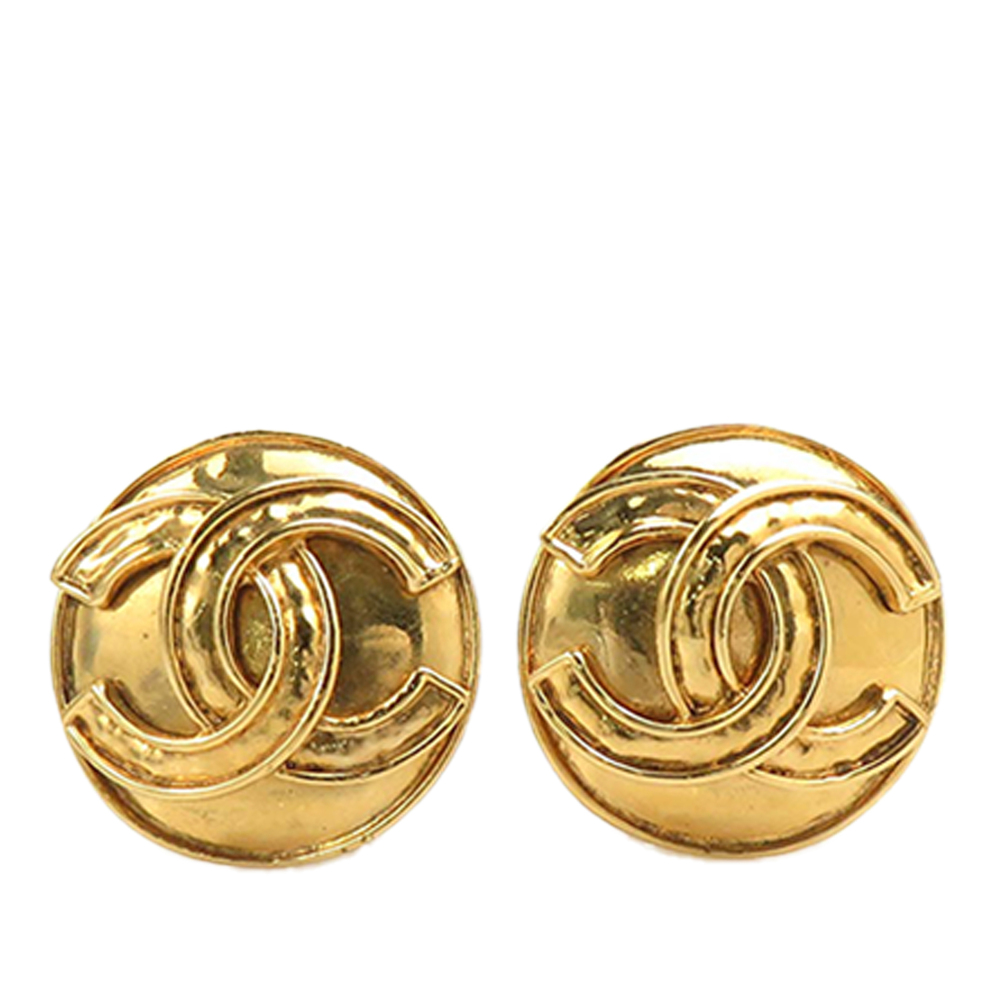 Pre-Loved Chanel CC Gold Plated Round Clip On Earrings